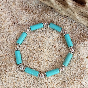 Turquoise and  Silver Tube Beaded Bracelet