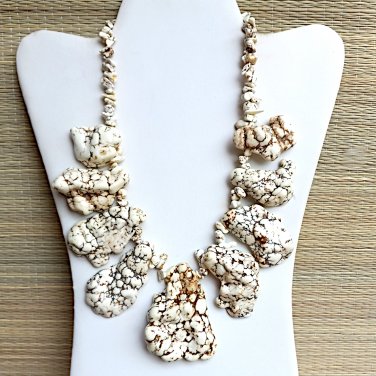Super Chunky Natural Freeform White Beige Turquoise Slab Statement Necklace