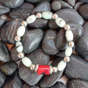 Sea Green Amazonite and Coral Branch Bracelet