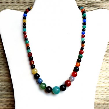 Beautiful Multi Color Mixed Agate Gemstone Necklace