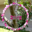 Beaded Dragonfly Suncatcher Prism Wire Wrapped Hot Pink