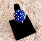 Sparkly Beaded Glass Crystal Cocktail Ring Cobalt Blue