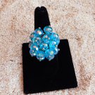 Sparkly Beaded Glass Crystal Cocktail Ring Turquoise