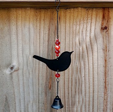 Red Glass Beaded Metal Bird Light Catcher Suncatcher Ornament