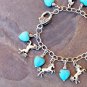 Silver Charm Bracelet With Horses and Turquoise Hearts
