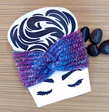 Luxury Ear Warmer Head Band Crochet Variegated Purple Tones Handmade