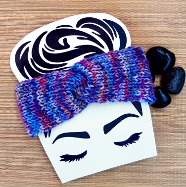Luxury Ear Warmer Head Band Knitted Variegated Purple Tones Handmade