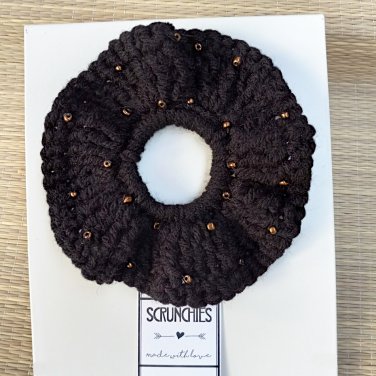 Luxury Hair Scrunchie Crochet Classy Beaded Black Handmade