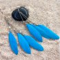 Teal Blue 3 Tier Dangle Feather Earrings Long 6 Inch