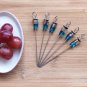 Party Appetizer or Cocktail Picks Silver Blue Czech Glass Set of 6