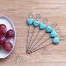 Party Appetizer or Cocktail Picks Stone Heart Turquoise Beaded Set of 6