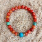 Mens Beaded Sponge Coral and Turquoise Bracelet