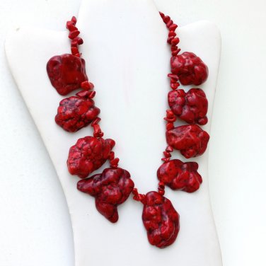 Super Chunky Natural Freeform Cherry Red  Red Turquoise Slab Statement Necklace II