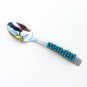 Small Condiment Serving Spoon Stainless Steel Teal Glass Beaded Holiday Gift