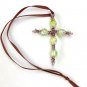 Beautiful Wire Beaded Cross Ornament Green Yellow Brown