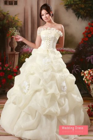 Charming Light Champagne Strapless Ball Gown Wedding Dress D60397