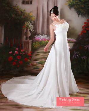 Elegant Ivory Spaghetti Train Wedding Dress D60337