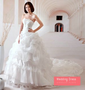 Luxurious Ivory Strapless Cathedral Train Wedding Dress D60357