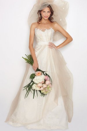 A-line Sash Hi-Lo Strapless Wedding Dress D63883