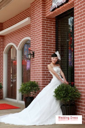 Luxurious Ivory Strapless Train Ball Gown Wedding Dress D60420