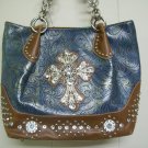 METALIC BLUE & BROWN PURSE