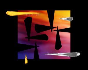 Aluk 3, 5 x 7 Print, Abstratct Digital Fine Art Image Photo, Gold Silver Black Chrome