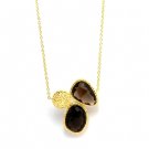 [FREE Shipping Worldwide] 925 Sterling Silver w/ 18K Gold Plating Vermeil Smoky Quartz Necklace