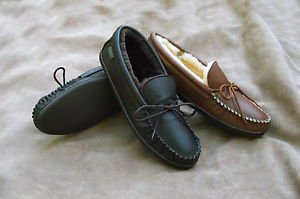 Mens Molded Sole Deertan Leather Slippers Sheepskin Lined 6-13 Handcrafted USA