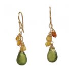 Artisan Gemstone Earrings Carnelian Idocrase 14K Gold Filled 1-3/4" Handmade USA