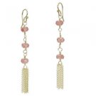 Gemstone Earrings Cherry Quartz Rondelles 14K Gold Filled  Chain Tassle 2-1/4"