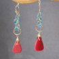 Handcrafted Gemstone Earrings Turquoise Red Coral 14K Gold Sterling Made in USA
