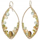 Gemstone Earrings Hammered 14K Gold Filled Marquis Shape 2-1/4" Handmade USA