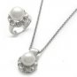 9mm Genuine Pearl Ring & Pedant In Silver(set)