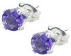 Sterling Silver Genuine .84ct Amethyst Stud Earrings