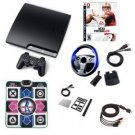 Sony Playstation 3 160gb Slim Super Bundle- Wheel, Dance Pad, Cables, And More