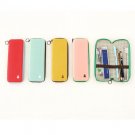 Pink, Brown, Mint Colored-Leather Zipped-Pencil Case