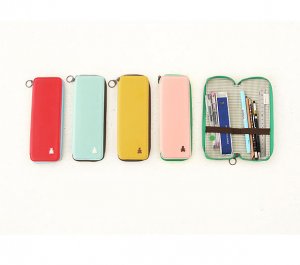 Pink, Brown, Mint Colored-Leather Zipped-Pencil Case