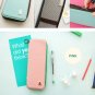 Pink, Brown, Mint Colored-Leather Zipped-Pencil Case
