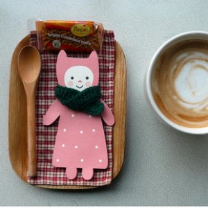 Pink Cute Doll Wears Green Shawl Message Card