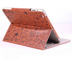 Cute ipad2 Leather Cartoon Cover - Purple, Gray, Brown