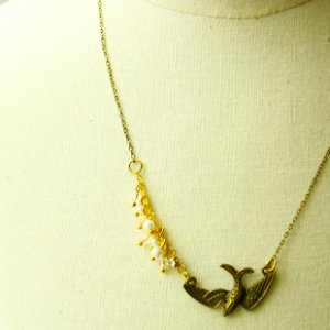 Pearl and Swallow Chain Necklace