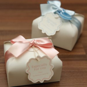2 pcs of Sweet Looking White Gift Box - Pink Bow and Blue Bow