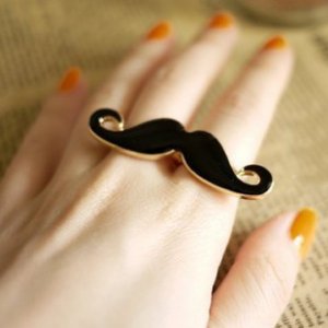 Gentleman Mustache Double Ring - Black, White
