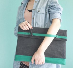 Hand-Slip Denim Laptop Bag - pink, orange, green, camel