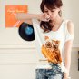 #1400353-Japanese Fashion Owl Patterned Off Shoulder Tops-3 Colors(Black)