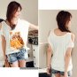 #1400353-Japanese Fashion Owl Patterned Off Shoulder Tops-3 Colors(Black)