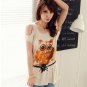 #1400353-Japanese Fashion Owl Patterned Off Shoulder Tops-3 Colors(White)