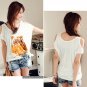#1400353-Japanese Fashion Owl Patterned Off Shoulder Tops-3 Colors(Apricot)
