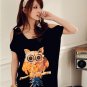 #1400353-Japanese Fashion Owl Patterned Off Shoulder Tops-3 Colors(Apricot)