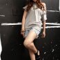 Grey Sexy Loose Whole Cut T-Shirt Korean Fashion